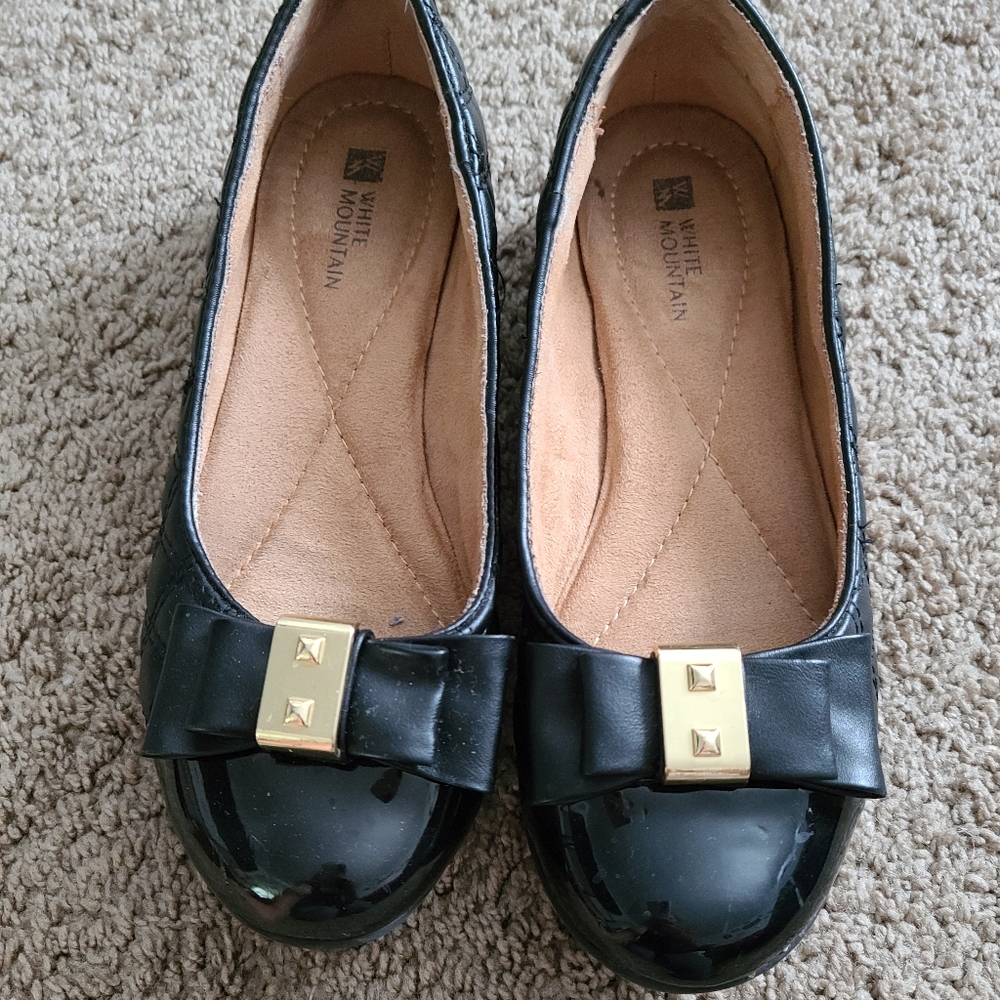 Black Flats with Gold Bow